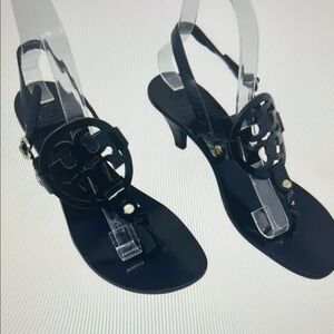 Tory Burch Black Patent Leather Miller Kitten heel sandals size 6.5